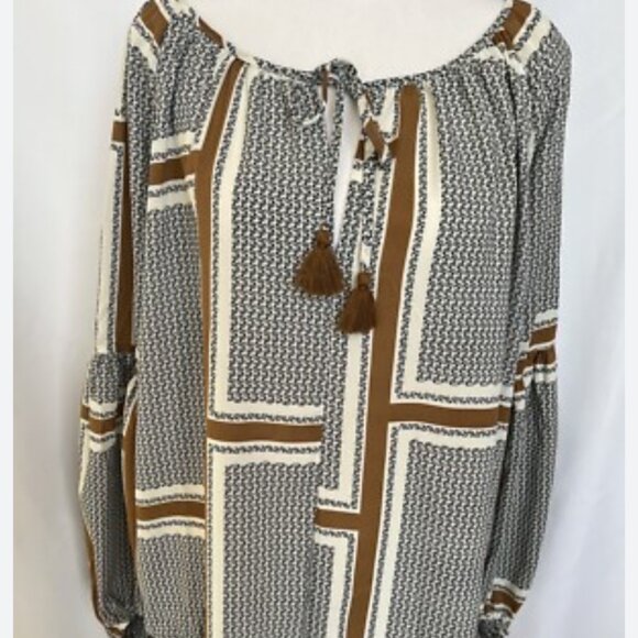 Boho Geometric Print Peasant Top – Size Small - Picture 2 of 2